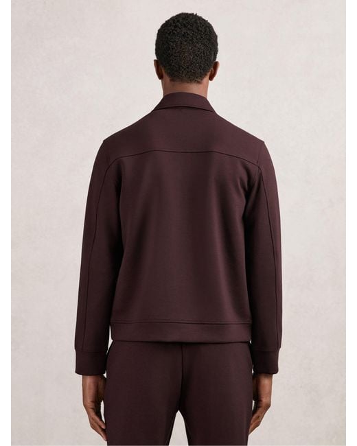 Reiss Brown Newland - Cherry Red Premium Interlock Zip-through Overshirt, Small for men