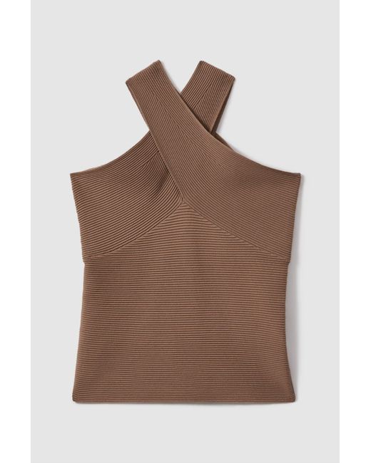Reiss Brown Darla - Neutral Ribbed Cross-over Vest, Xs