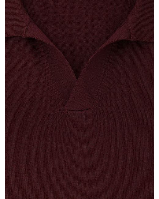 Reiss Red Merino Wool Open-Collar Polo Shirt for men