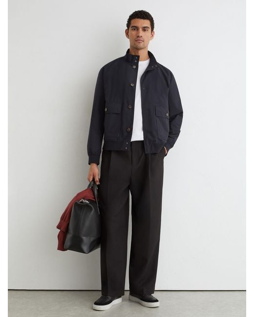 Reiss Blue Technical Button-Through Bomber Jacket for men