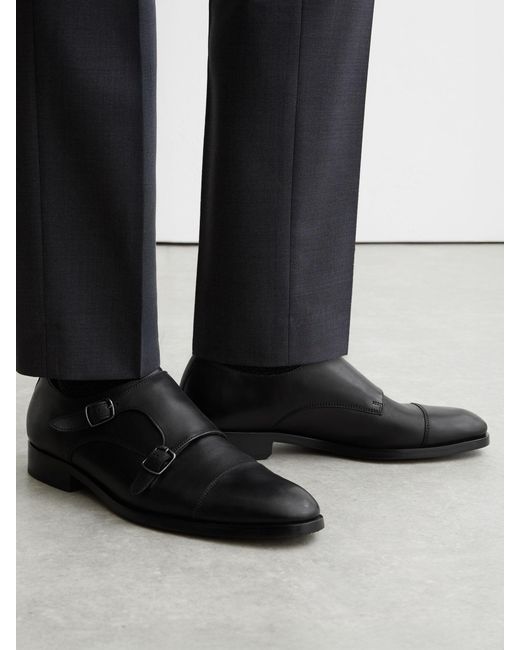 Reiss Amalfi - Black Leather Double Monk Strap Shoes, Us 11 (uk 10) for men