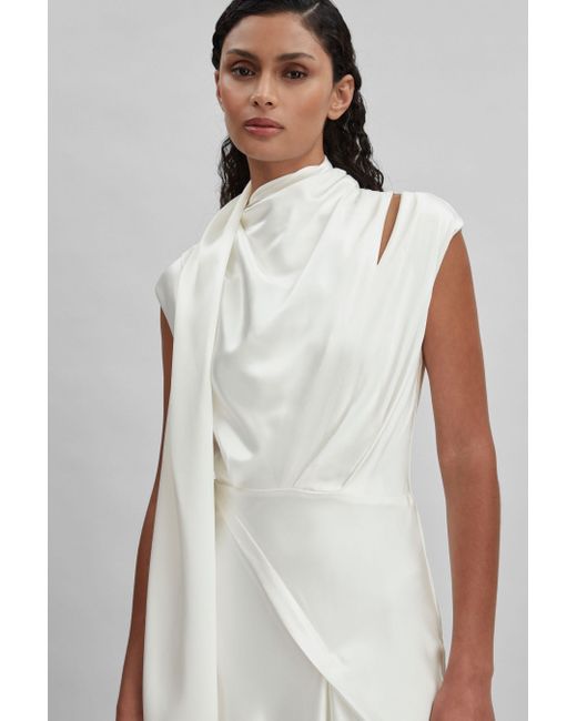 Acler White Drape Element Asymmetric Midi Dress