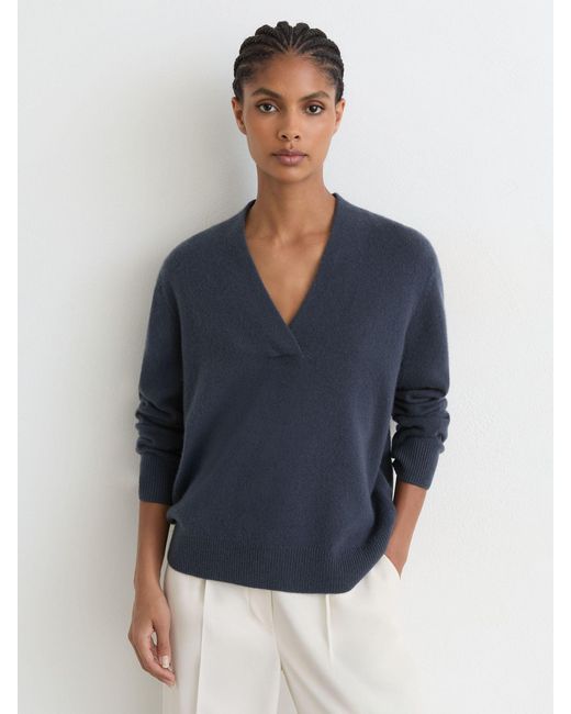 Reiss Blue Cashmere Shawl-Neck Jumper