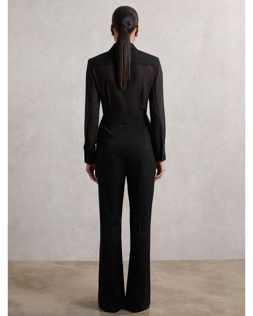 Reiss Black Sheer-Sleeve Tuxedo Jumpsuit