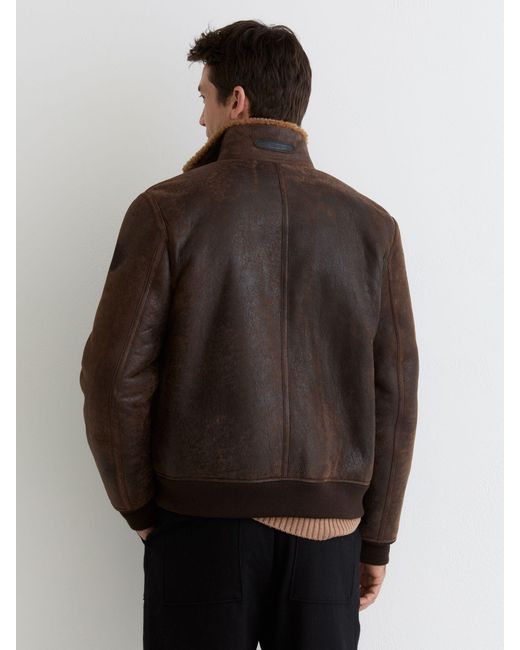 Reiss Black Peveral - Brown Shearling Zip-through Jacket, L for men