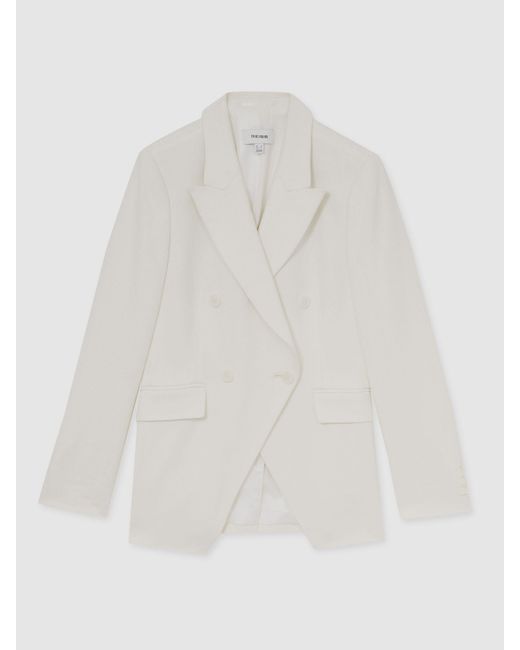 Reiss Natural Devon - White Linen-blend Double-breasted Suit Jacket, Us 8