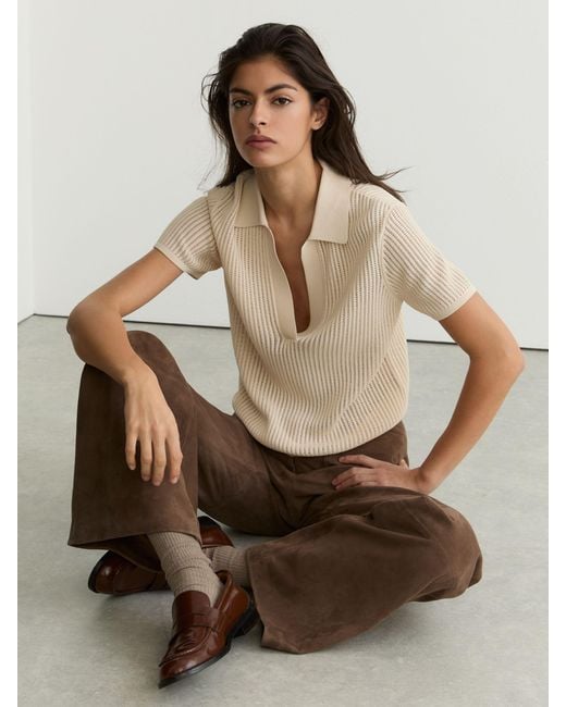 Reiss Natural Priya - Taupe Neutral Suede Patch-pocket Flared Trousers, Us 12 R