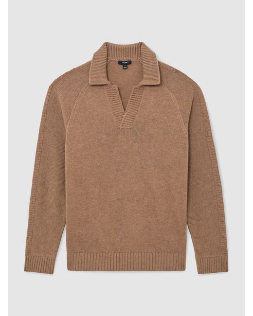 Reiss Brown Wool-Blend Open-Collar Jumper for men