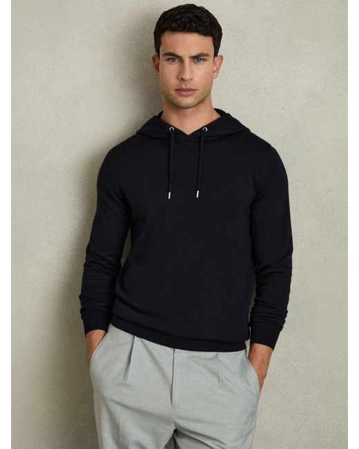 Reiss Blue Holland - Navy Merino Wool Drawstring Hoodie, 3xl for men