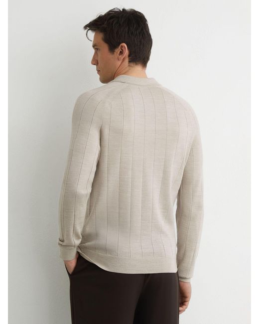 Reiss Natural Merino Wool Wide-Rib Polo Jumper for men