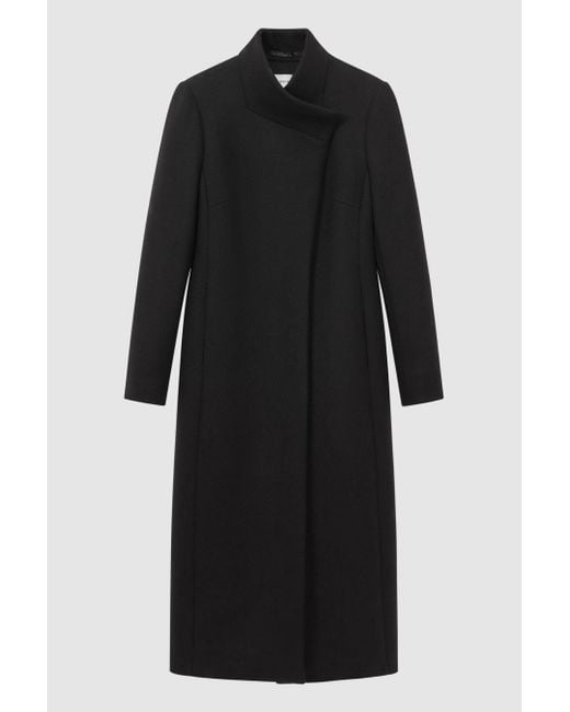 Reiss Mischa - Black Petite Tailored Wool Blend Longline Coat, Us 0