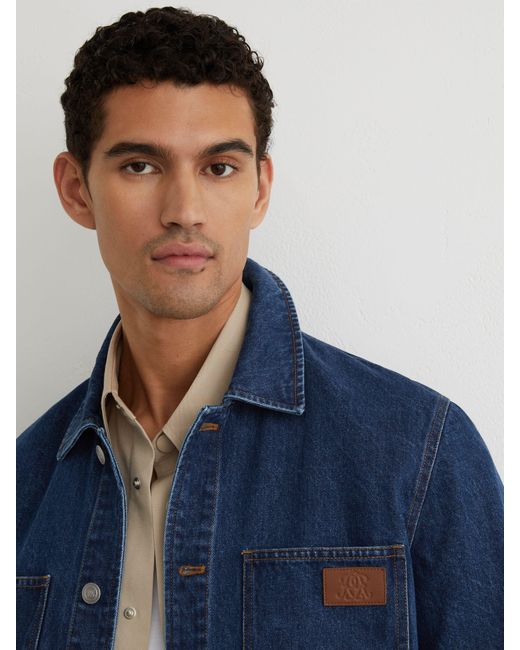 Reiss Blue Monogram-Patch Relaxed Denim Overshirt for men