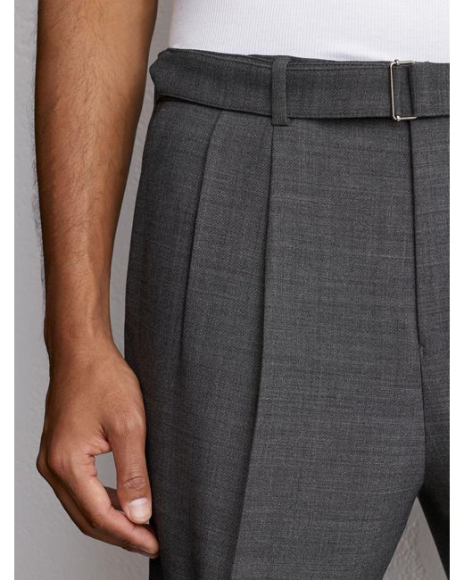 Reiss Blue Tailored Fit Wool-Blend Belted Pleated Trousers for men