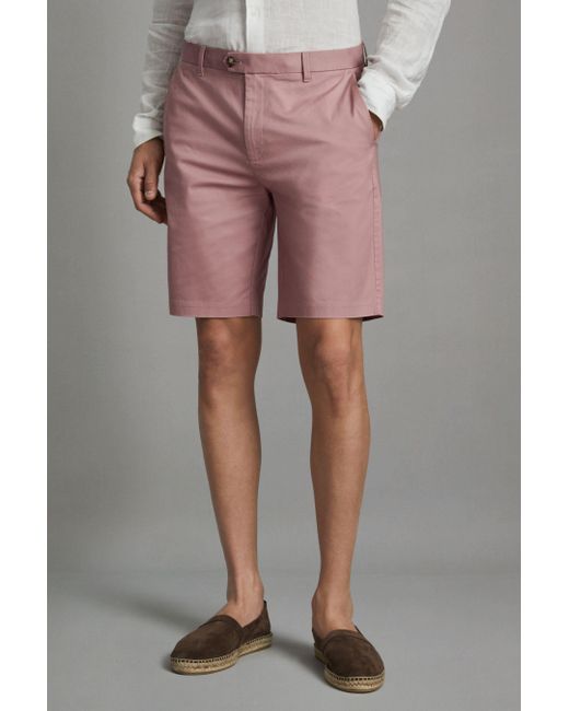 Reiss Wicket - Dusty Pink Modern Fit Cotton Blend Chino Shorts for men