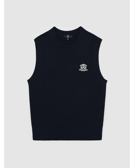 Reiss Blue Monogram Embroidered Relaxed Knit Vest for men
