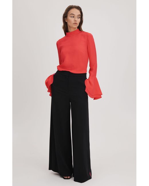 Florere Black Side Split Wide Leg Trousers