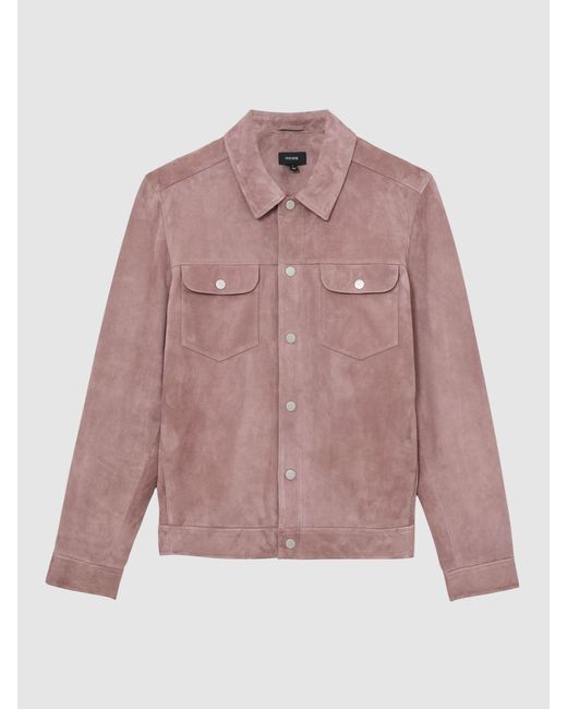 Reiss Brown Sliken - Soft Pink Suede Press-stud Twin-pocket Jacket, Xl for men