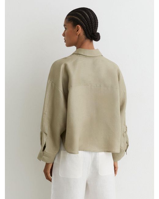 Reiss Natural Linen Oversize Cropped Shirt