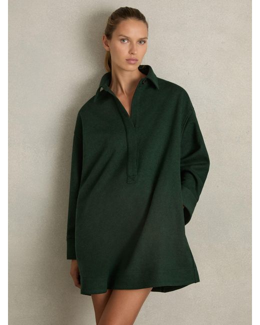 Reiss Green Lauren Shirt-Style Shift Dress With Wool