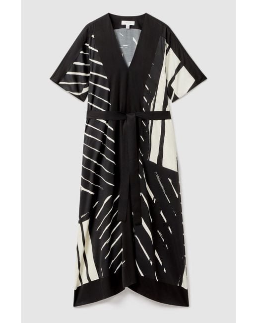 Reiss Multicolor Cami - Black/white Printed Fit And Flare Midi Dress