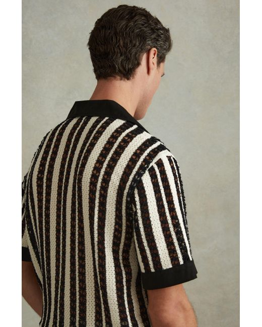Reiss Brown Romy - Black/ecru Crochet Cuban Collar Shirt, M for men