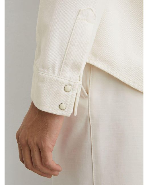 Reiss White Western Press-Stud Denim Overshirt for men