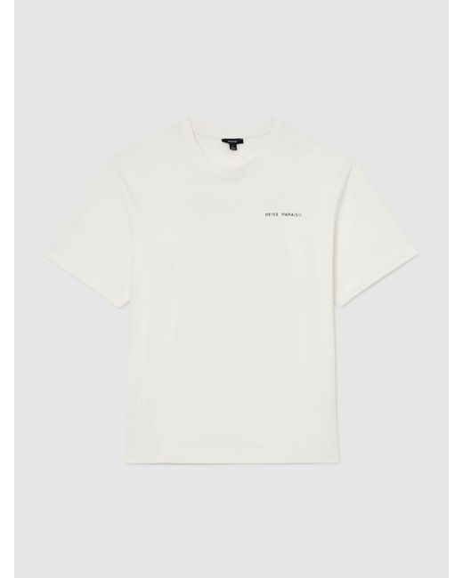 Reiss White Cotton Palm-Print Relaxed-Fit T-Shirt for men