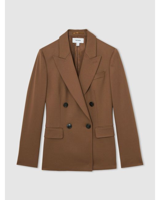 Reiss Brown Solene Wool-Blend Double-Breasted Suit Blazer