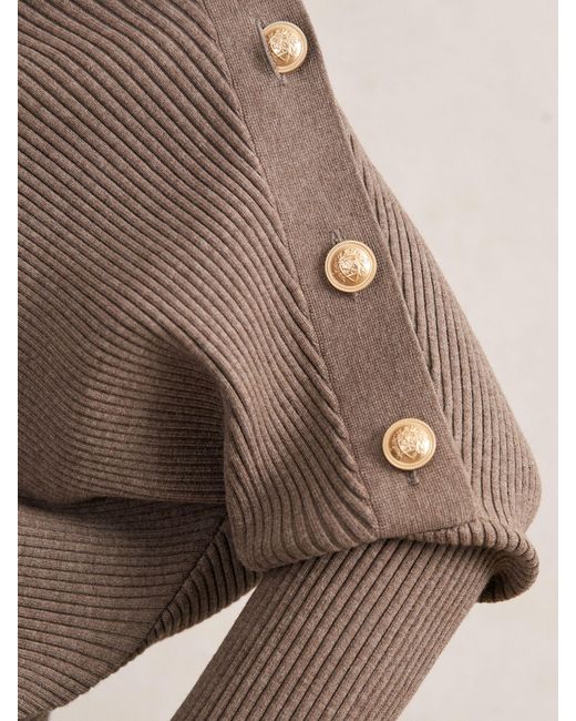 Reiss Brown Rib-Knit Button Shawl Jumper