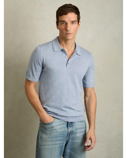 Reiss Blue Wool Short-Sleeve Polo Shirt for men