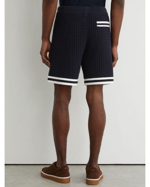 Reiss Blue Cotton Crochet Drawstring Shorts for men