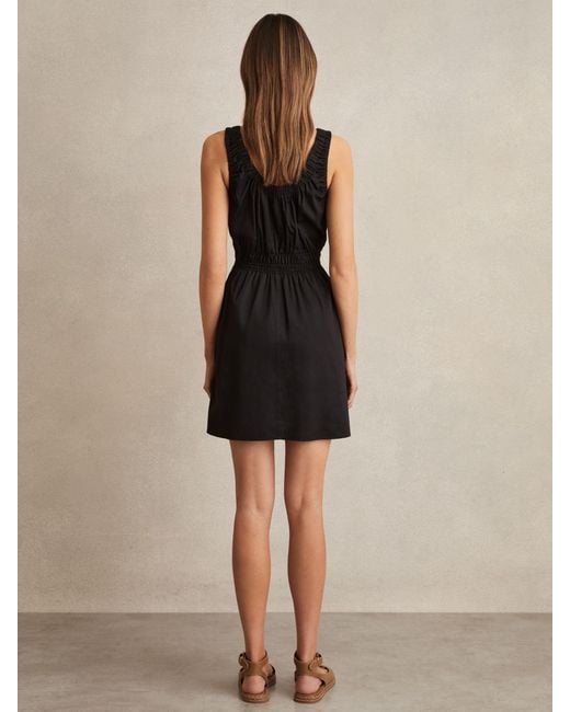 【海外限定】REISSドレス☆Abi Cotton Craft-Stitch Shirred Min Reiss Abi - Black Cotton Craft-stitch Shirred Mini Dress, Us