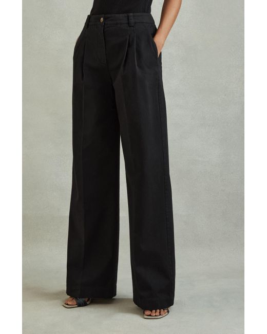 Reiss Astrid - Washed Black Petite Cotton Blend Wide Leg Trousers