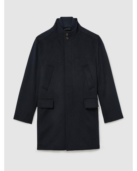 Reiss Blue Wool-Blend Gilet-Insert Single-Breasted Coat for men