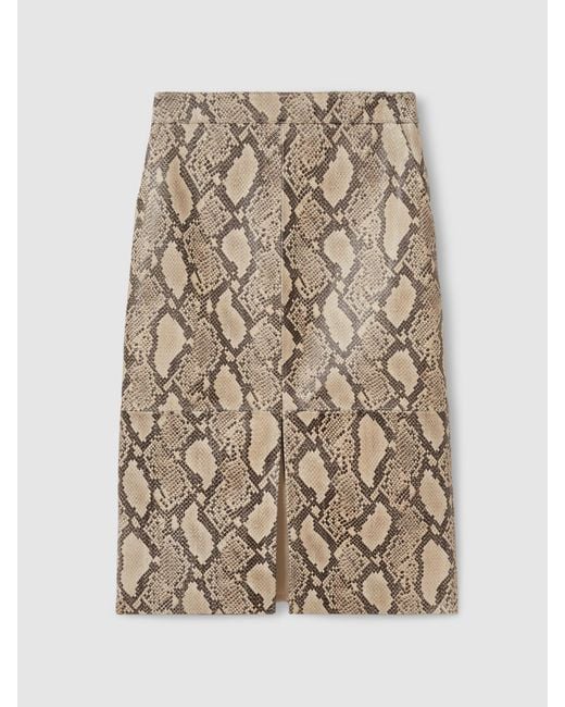 Reiss Natural Missa Pencil Skirt Leather Snakeskin