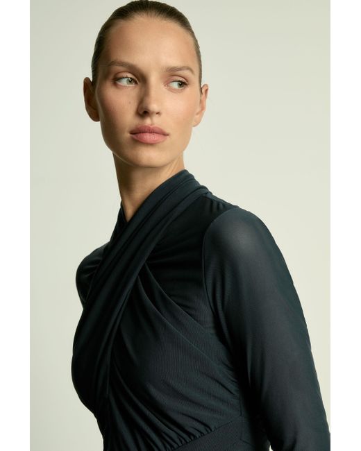 Reiss Black Ruched Bodycon Midi Dress