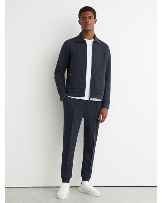 Reiss Blue Premium Interlock Zip-Through Overshirt for men