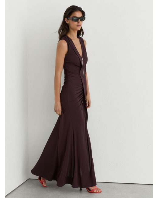 Reiss Multicolor Crepe-Jersey Zip-Detail Ruched Maxi Dress