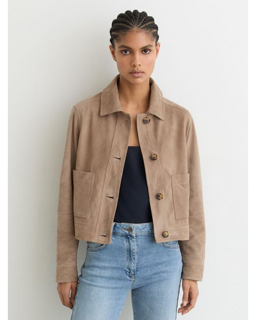 Reiss Brown Suede Cropped Trucker Jacket
