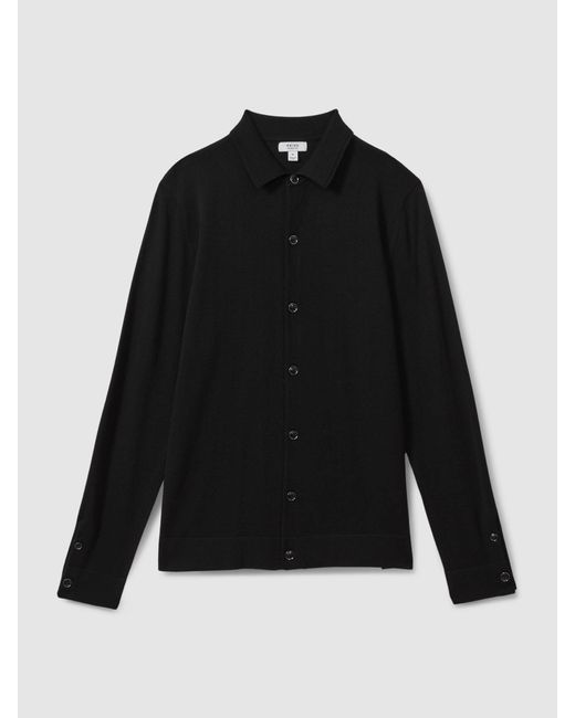 Reiss Black Merino Wool Button-Through Cardigan for men