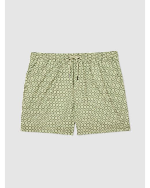 Reiss Green Orient Geometric-Print Swim Shorts for men