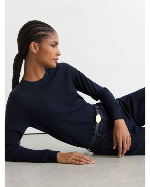 Reiss Blue Merino Wool Crew-Neck Jumper