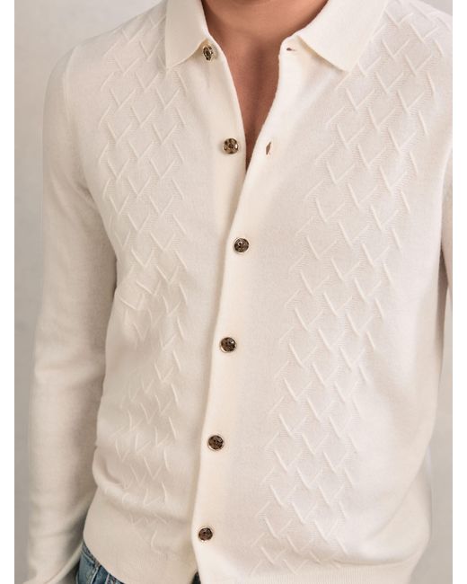 Reiss Blue Wool V-Stitch Button-Through Cardigan for men