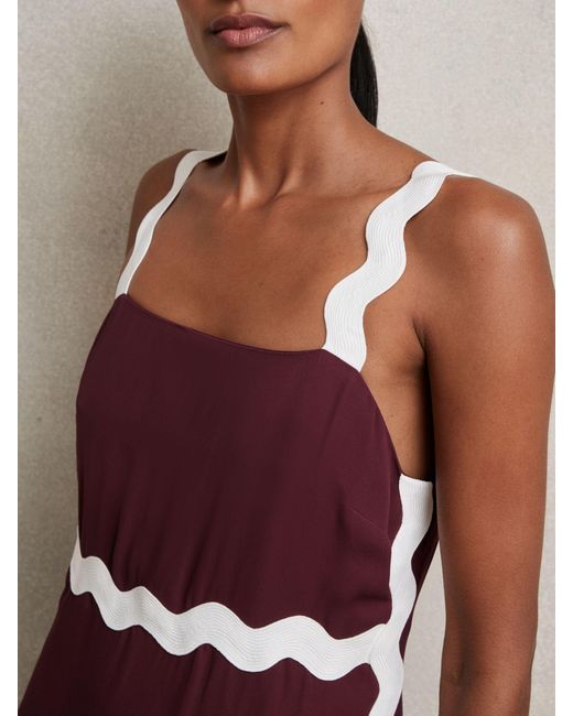 Reiss Natural Burgundy & Wave-Trim Crepe Midi Dress