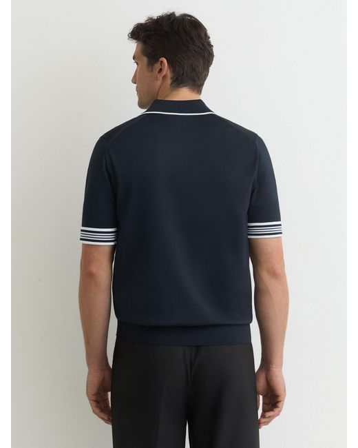 Reiss Blue Tipped Open-Collar Knitted Polo Shirt for men