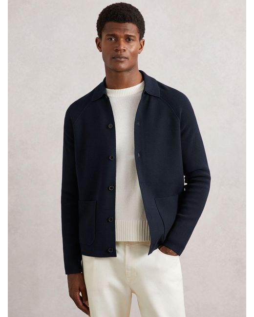 Reiss Blue Fitzgerald Button-Through Cardigan With Pockets for men
