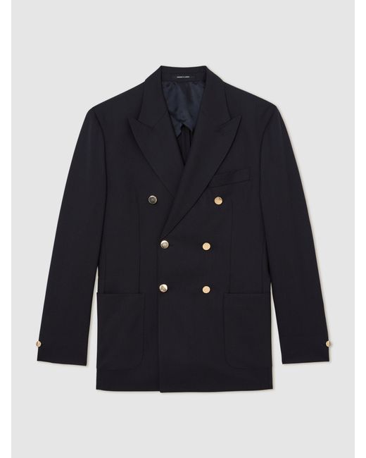 Reiss Blue Db - Navy Captain Db Hopsack Double-breasted Blazer Classic-fit With Wool, 42 for men