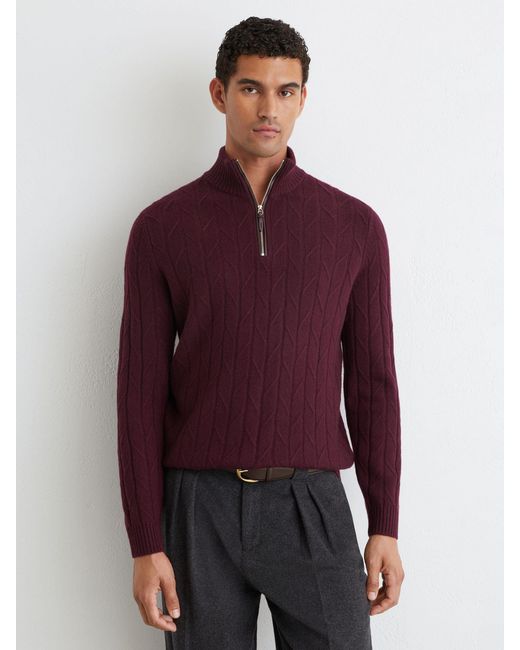 Reiss Purple Douglas - Bordeaux Wool Stitch-detail Half-zip Jumper, S for men