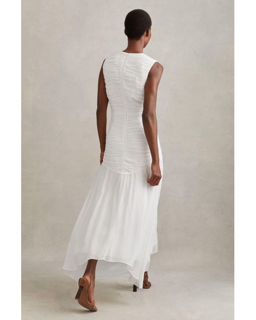 Reiss Natural Saffy - Ivory Ruched Bodycon Midi Dress