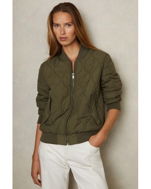 Reiss Green Quilted Bomber Jacket